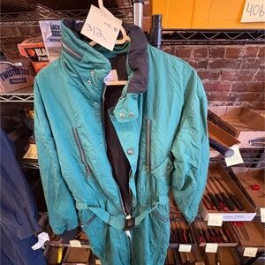 Bogner 90s Ski Suit One Piece Color Block Back Hidden Hood Mens 40 Teal Vtg Snow